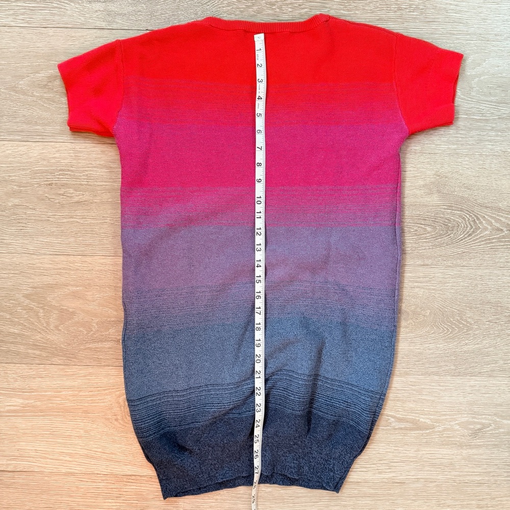 Lacoste Red, Pink, & Navy Gradient Knit Short Sleeve Sweater Dress, Large - Picture 7 of 7